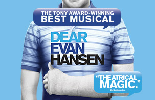 Dear Evan Hansen card image: Torso of young man with an arm in a cast bent in front of him. Text "you will be found" on cast